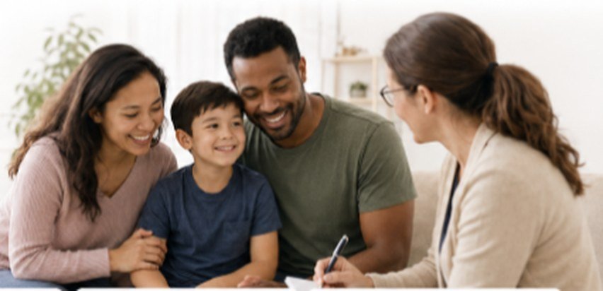 A family talking with a care provider